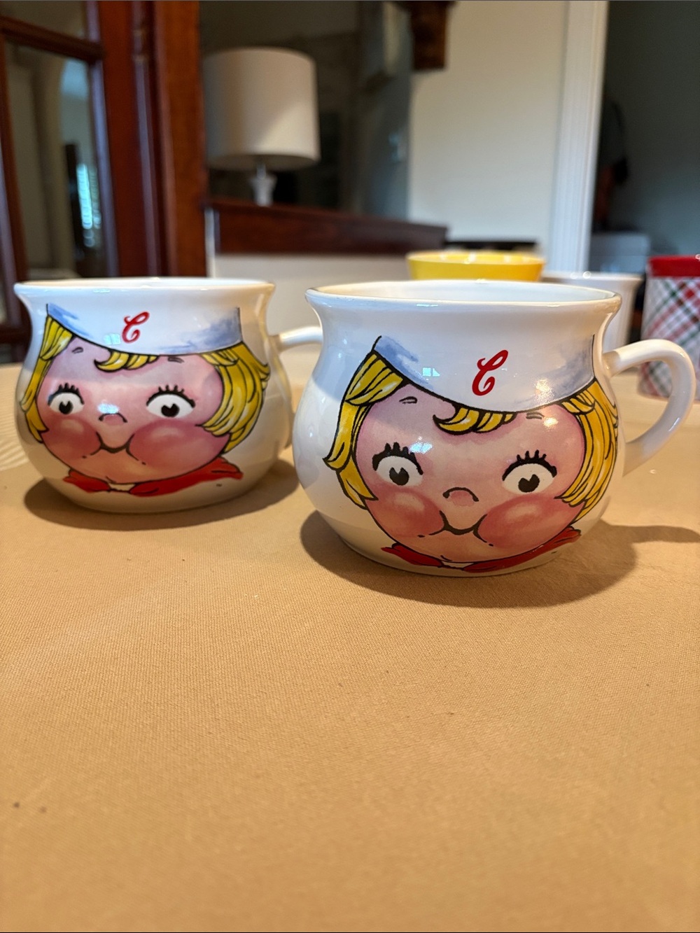 Vintage Campbell’s Ceramic soup cup Set - White with Pink & Yellow